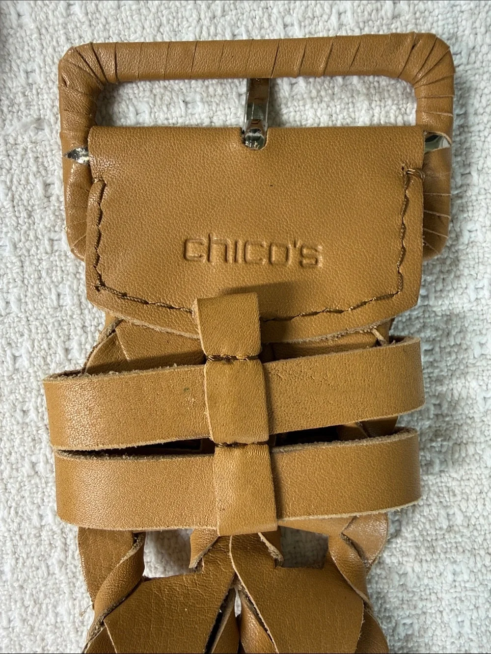 Chicos wide leather tan woven braided belt